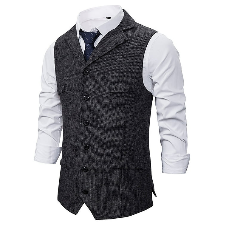 VSSSJ Men's Four Season Suit Vest Slim Fit Striped Button Down