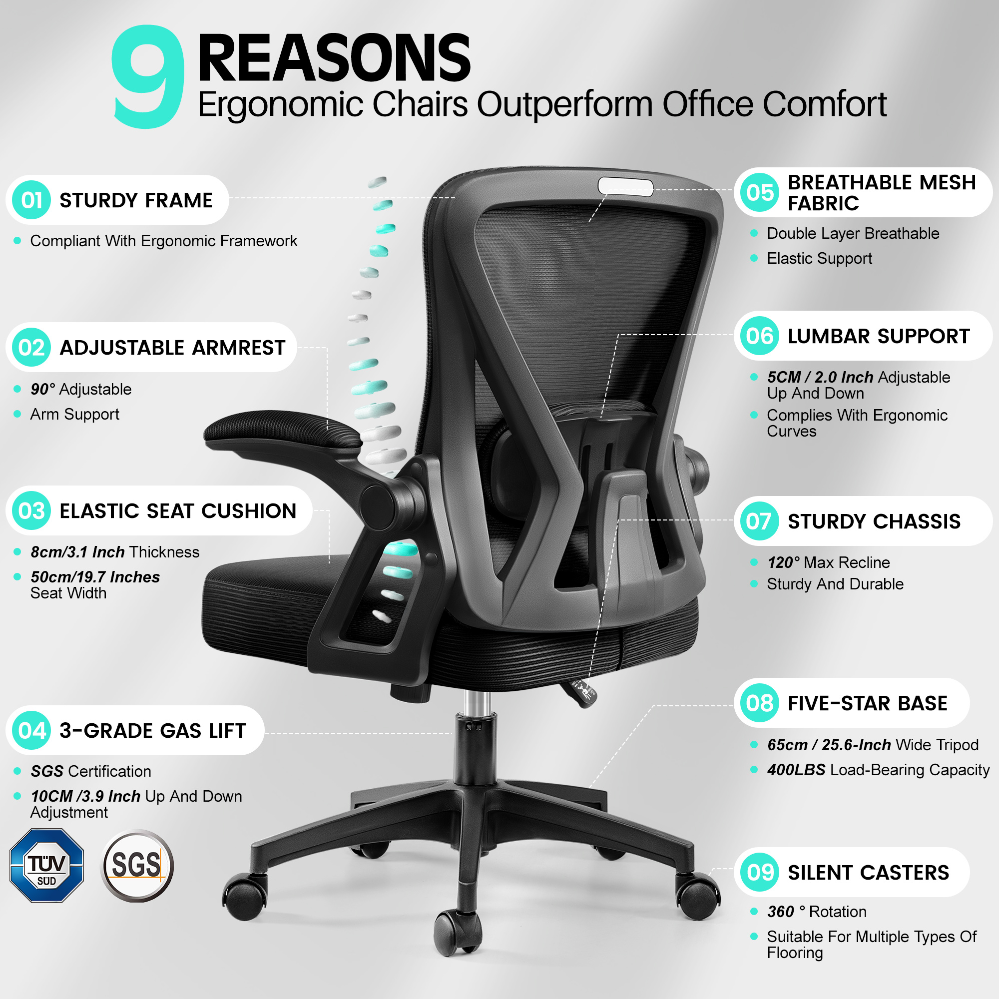 Coolhut Office Desk Chair with Lumbar Support, Black photo 3