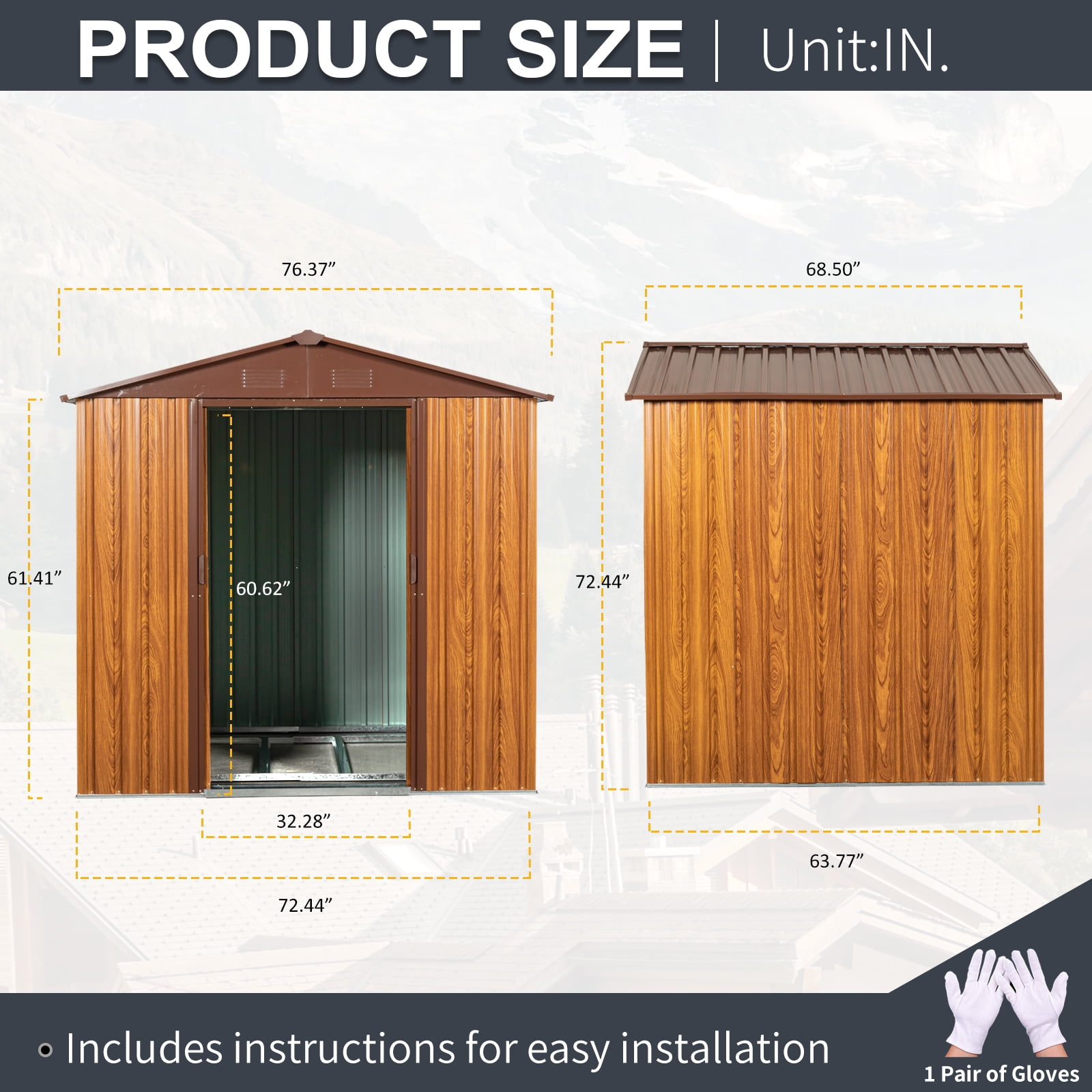 CarButler 6x6ft Metal Outdoor Storage Shed with Lockable Sliding Doors for Garden Backyard Patio Lawn coffee