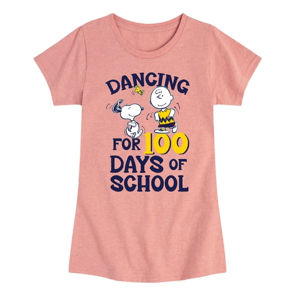 Peanuts - Dancing For 100 Days Of School - Toddler & Youth Girls Short Sleeve Graphic T-Shirt