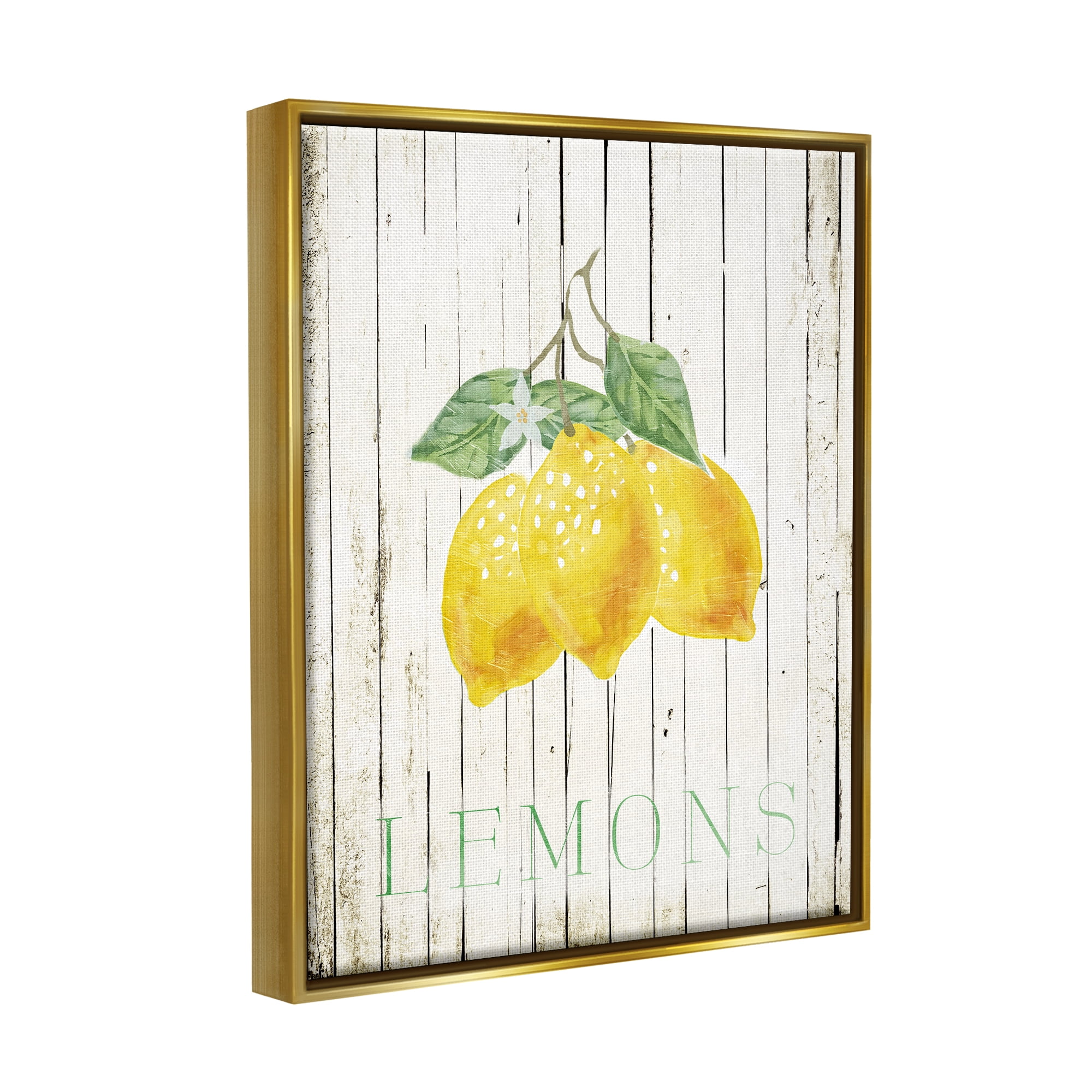 Stupell Rustic Lemons Country Patterned Food & Beverage Painting Gold Floater Framed Art Print Wall Art