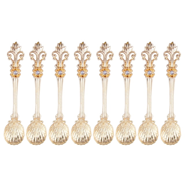8pcs Orris Pattern Carved Coffee Spoons Vintage Alloy Scoop Stirring Spoon Tableware for Iced Tea Ice Cream Cocktail Soup (Large, Golden)