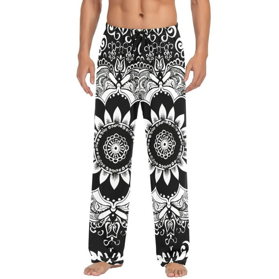 Men's Pajama Pants Ethnic Mandala Paisley Flower Cotton Long Sleepwear Lounge Pants L