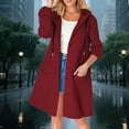 thumbnail image 2 of Fiaer,Womens Button down Oversized Lightweight Long Windbreaker Jackets,Women's Loose Fit Casual Trendy Waterproof Drawstring Outdoor Activity Hiking Tunic Tops with Pockets Red XL, 2 of 5