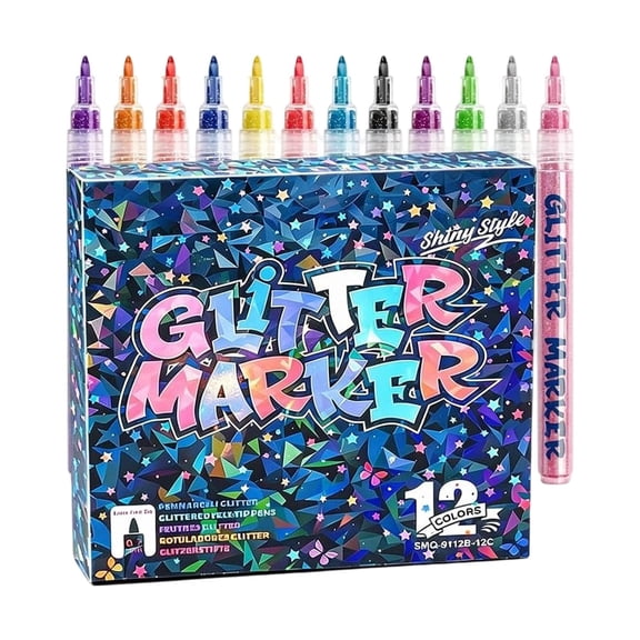 Glitter Acrylic Marker Pens, Sparkly Paint Markers With Fine Tip, For Painting On Glass Ceramic Wood Fabric Stone, DIY Crafts (Purple ,14)