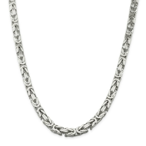 925 Sterling Silver 8.25mm Square Byzantine Chain 24 Inch