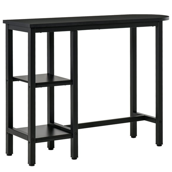 HOMCOM Modern Bar Table, Pub Table, Accent Console Table with Side Storage Shelf & Metal Frame, Black