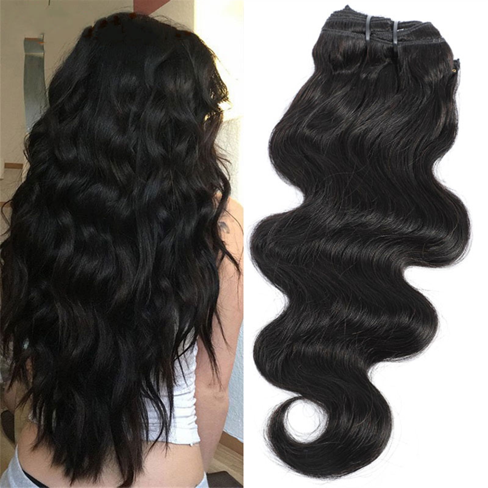 8PCS Clip in Hair Extensions Long Wavy Black Hair Extensions Thick Hairpieces Human Hair Double Weft Brazilian Remy Human Hair 8A Clip in Extensions for Women