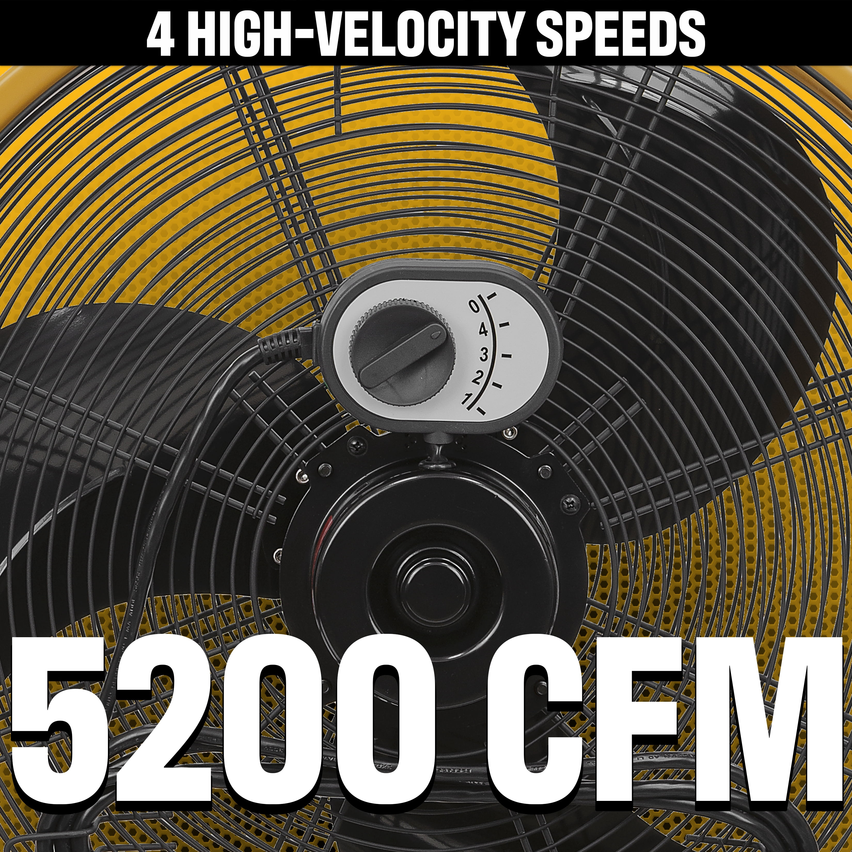 Caterpillar® Fan 20" High-Velocity 4-Speed Shroud Metal Floor Fan, 5200 CFM, Yellow