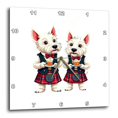 3drose, West Highland Terriers Burns Night with Whisky Dram, 10x10 Wall Clock
