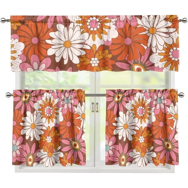 Hippie Floral Kitchen Curtains 3 Pcs Short Farmhouse Kitchen Curtains and Valances Sets Bathroom Window Curtains
