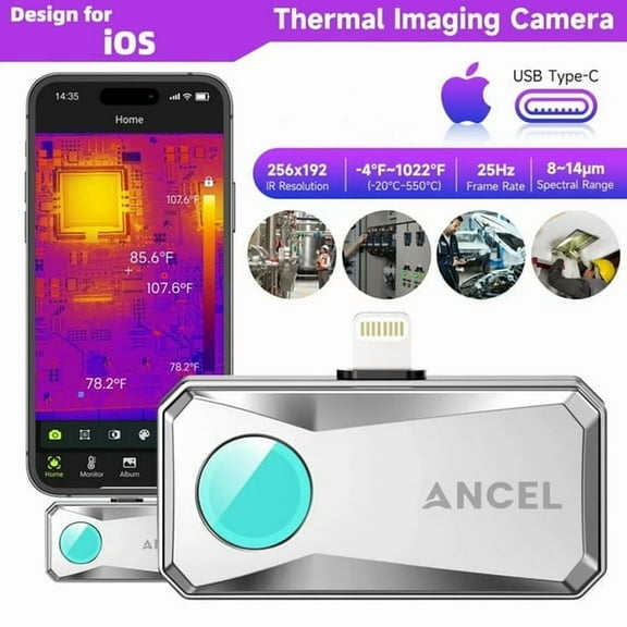 ANCEL IR101 Thermal Camera for iOS, 25Hz Refresh Rate, Lightweight Thermal Imaging Camera, Silver