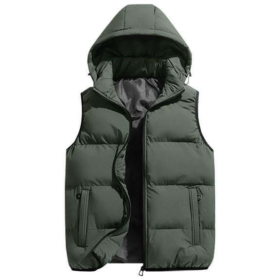CharmCyan Men’s Hooded Puffer Vest Lightweight Sleeveless Jacket with Zipper Closure and Insulated Quilted Design for Outdoor Use Army Green L