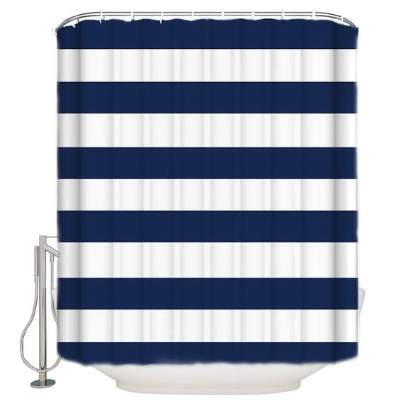 Shower Curtain Bathroom Set Nautical Striped Navy Blue and White Waterproof Fabric Shower Curtains with Grommets&Hooks Stripes Privacy Bath Curtain for Bathtub 36x72in