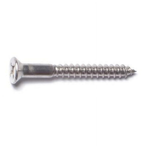 #12 x 2" 18-8 Stainless Steel Phillips Flat Head Wood Screws (5 pcs.)