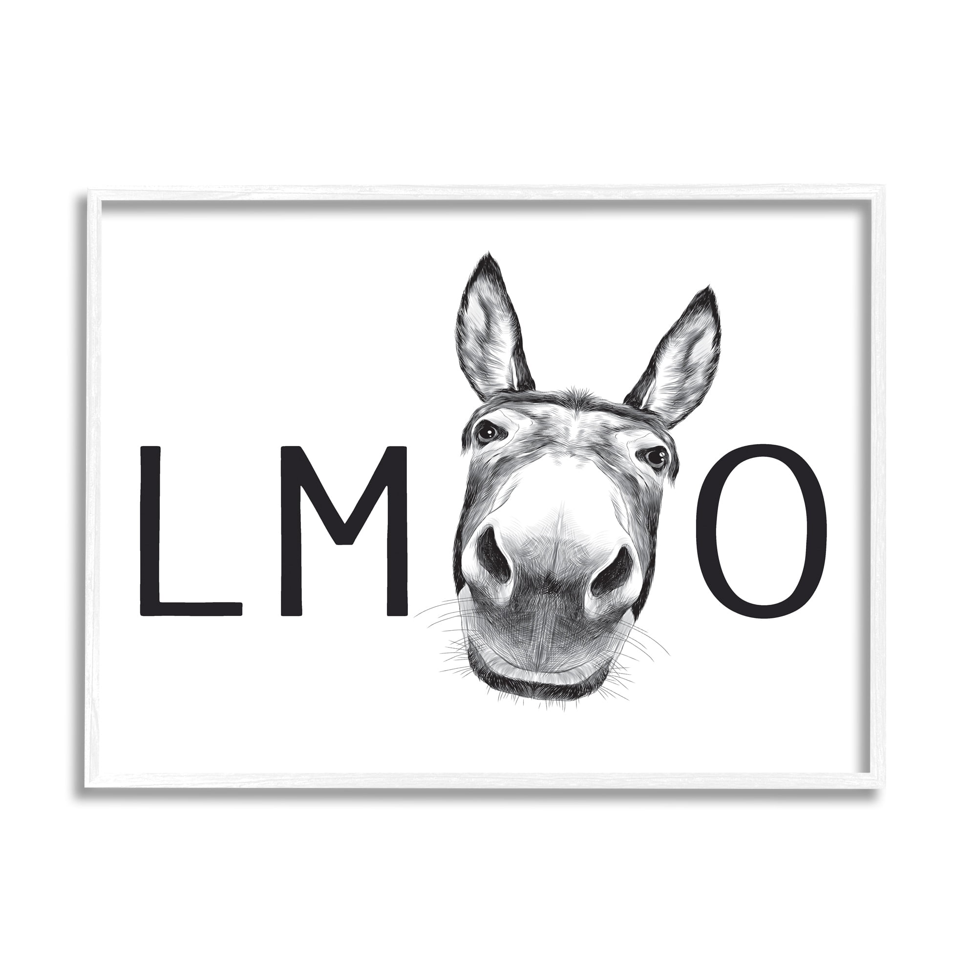 Stupell Industries LMAO Donkey Amusing Monochrome Casual Animal Humor Graphic Art White Framed Art Print Wall Art, Design by Lettered and Lined