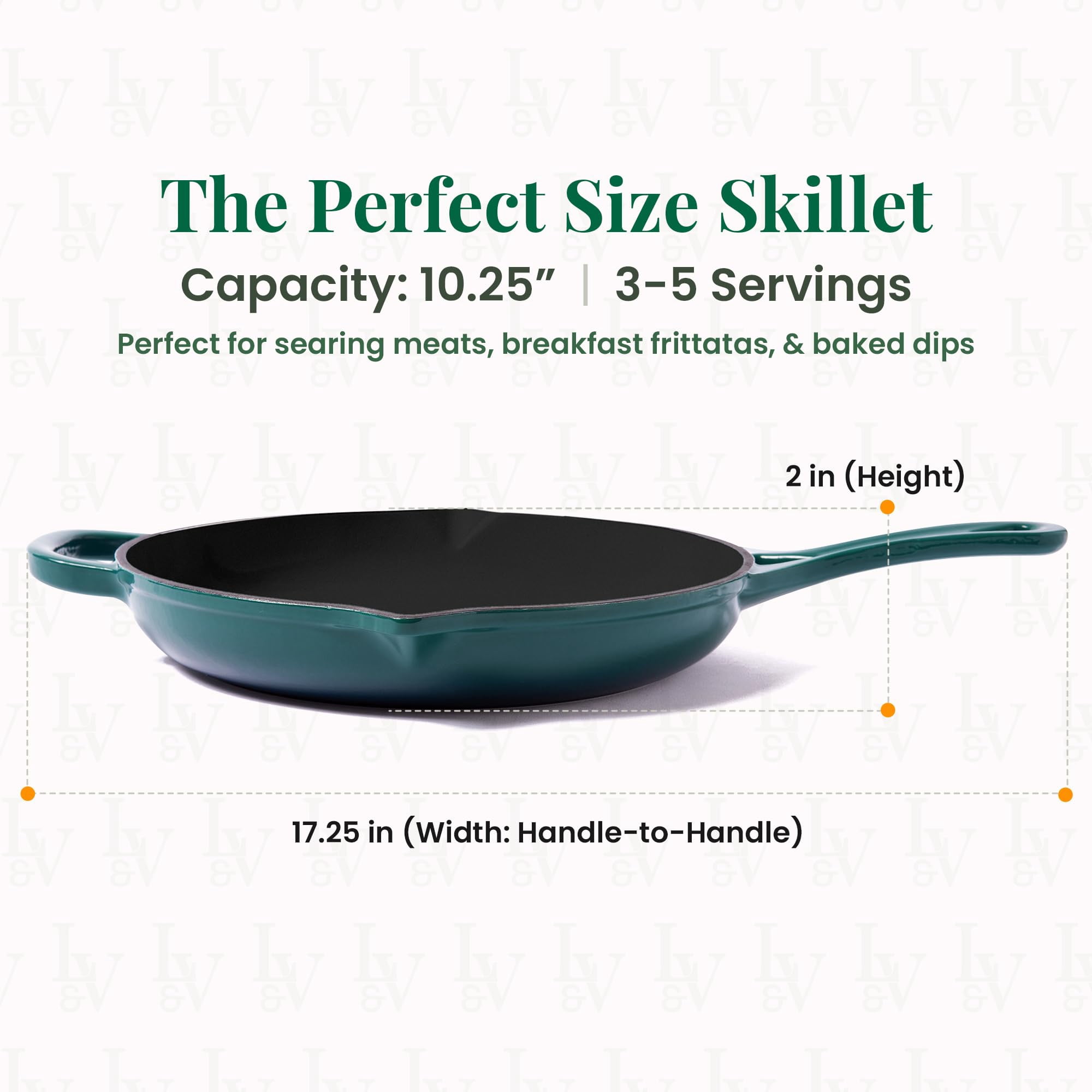 Larder & Vine 10 inch Enameled Cast Iron Frying Pan | Non Stick, Non Toxic, Oven Safe 500F
