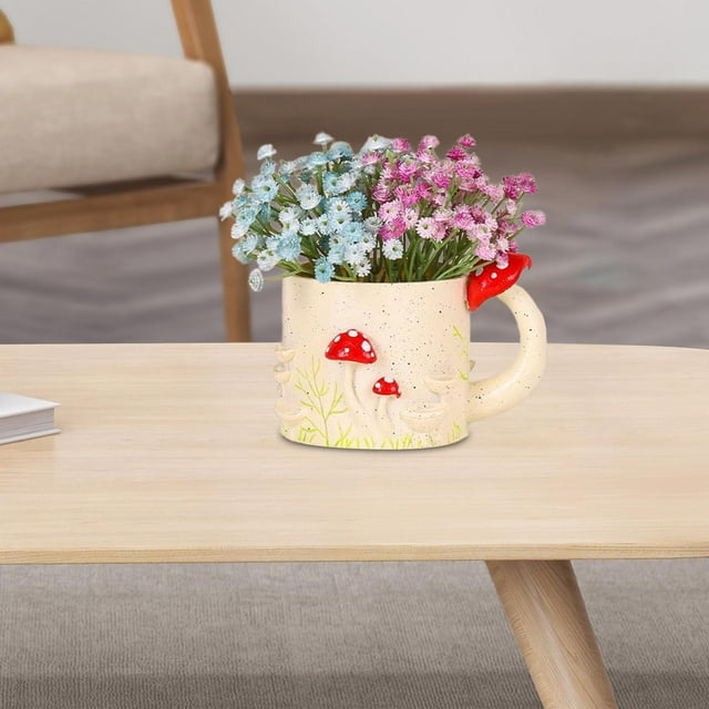 Maceta con forma de taza, porta bolígrafos, pequeña, creativa y versátil, decorativa, adorno de escritorio para dormitorio, jardín, oficina y sala de