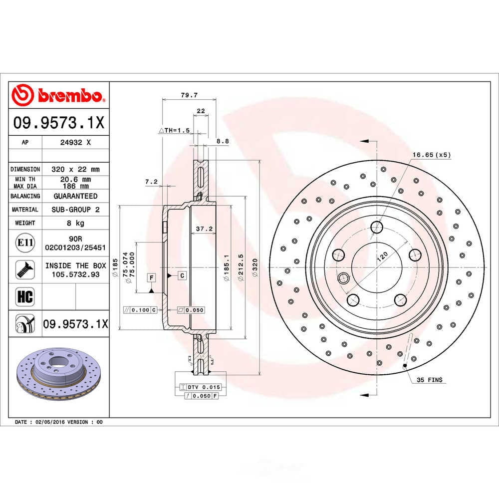 Brembo 09.9573.1X XTRA Disc Brake Rotor