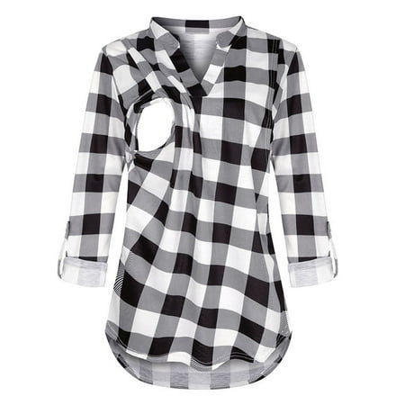 

Maternity Shirt Tunic Summer Outfits Women over 60 Womens Maternity Long Sleeve Plaid Printed Nursingg Shirts Blouse For Breastfeeding V Neck Top Lavender Maternity Top