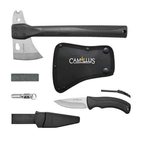 Camillus Frontier Pack Hatchet Fixed 3.5 Blade Knife Firestarter Scissors Sharpener Black