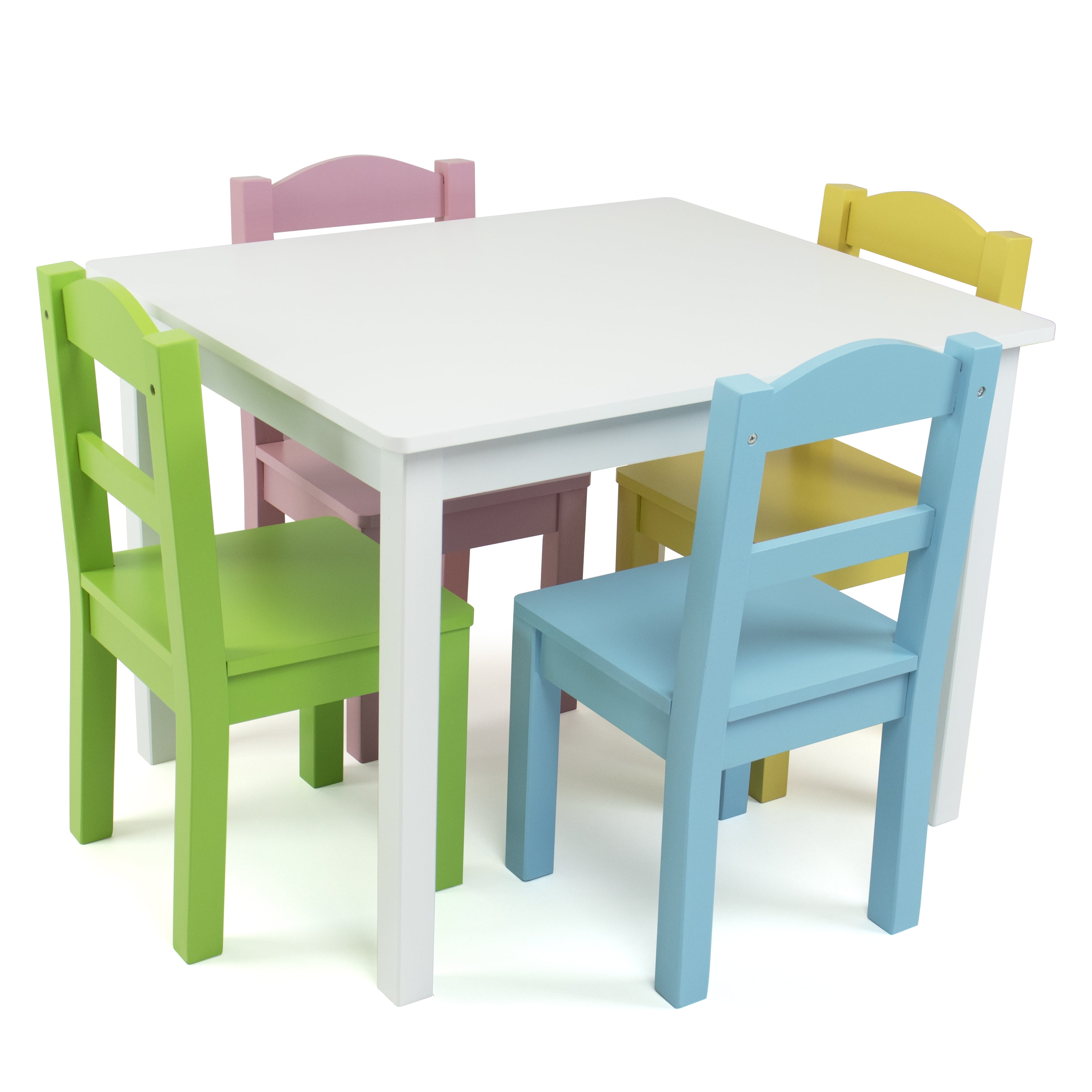 Multi Color Playroom Furniture Kids Book Rack 5 PC Wooden Table Chair Set Sturdy 