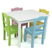 Humble Crew Pastel Kids Wood Table and 4 Chairs Set, White/Blue/Pink/Green/Yellow