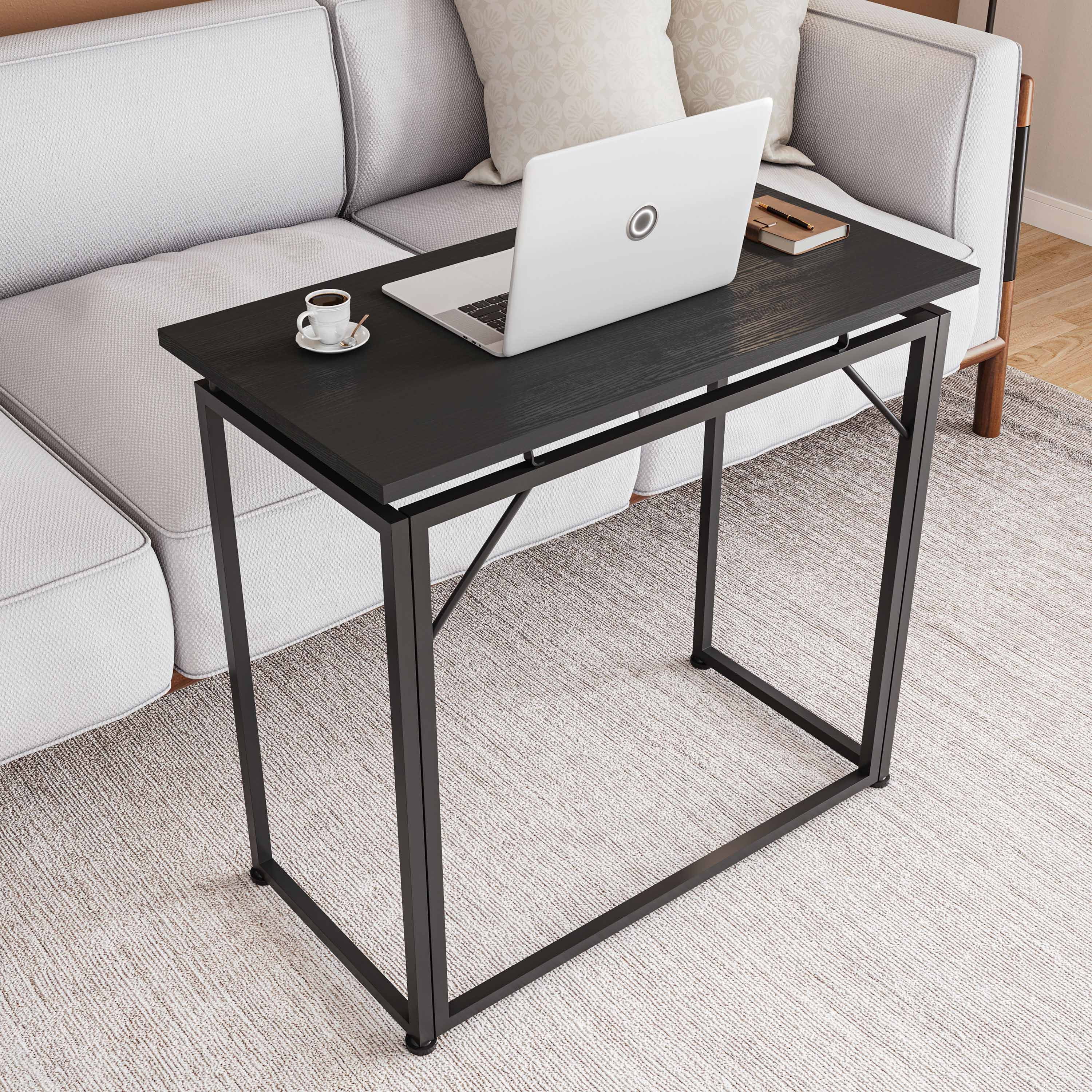 31.5 Inch Folding Desk, Black No Assembly Required Steel Frame Table, Compact Foldable Workstation for Apartment Dorm Bedroom Small Spaces