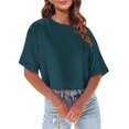 thumbnail image 4 of Women Half Sleeve Cropped T-Shirts Drop Shoulder Round Neck Crop Tops Casual Summer Solid Color Basic Tees, 4 of 8