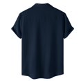 thumbnail image 4 of Mens T-shirts Mens Summer Summer Casual Lapel Solid Color Short Sleeved Button Linen Shirt Clothing Loose Fit Men Short Sleeve Yoga Shirt T Men Long Tees Sleeve Extra Long Navy XL, 4 of 9