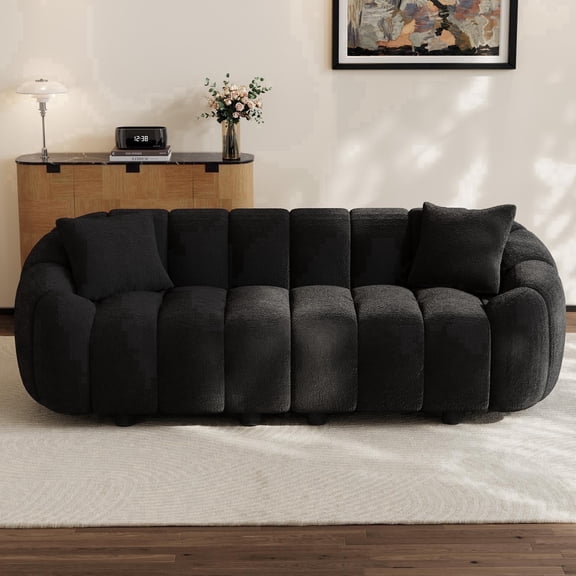 Wiilayok 91.5'' Cloud 3 Seater Couch,Chenille Curved Sofa Couch with Deep Seat,Pillow Arm,Comfy Sofa for Living Room Bedroom Office Apartment,Black