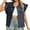 Black, variant on Plus Size Denim Vest for Women Washed Wooden Ear Trim Jacket Casual Outerwear Stylish Layering Piece