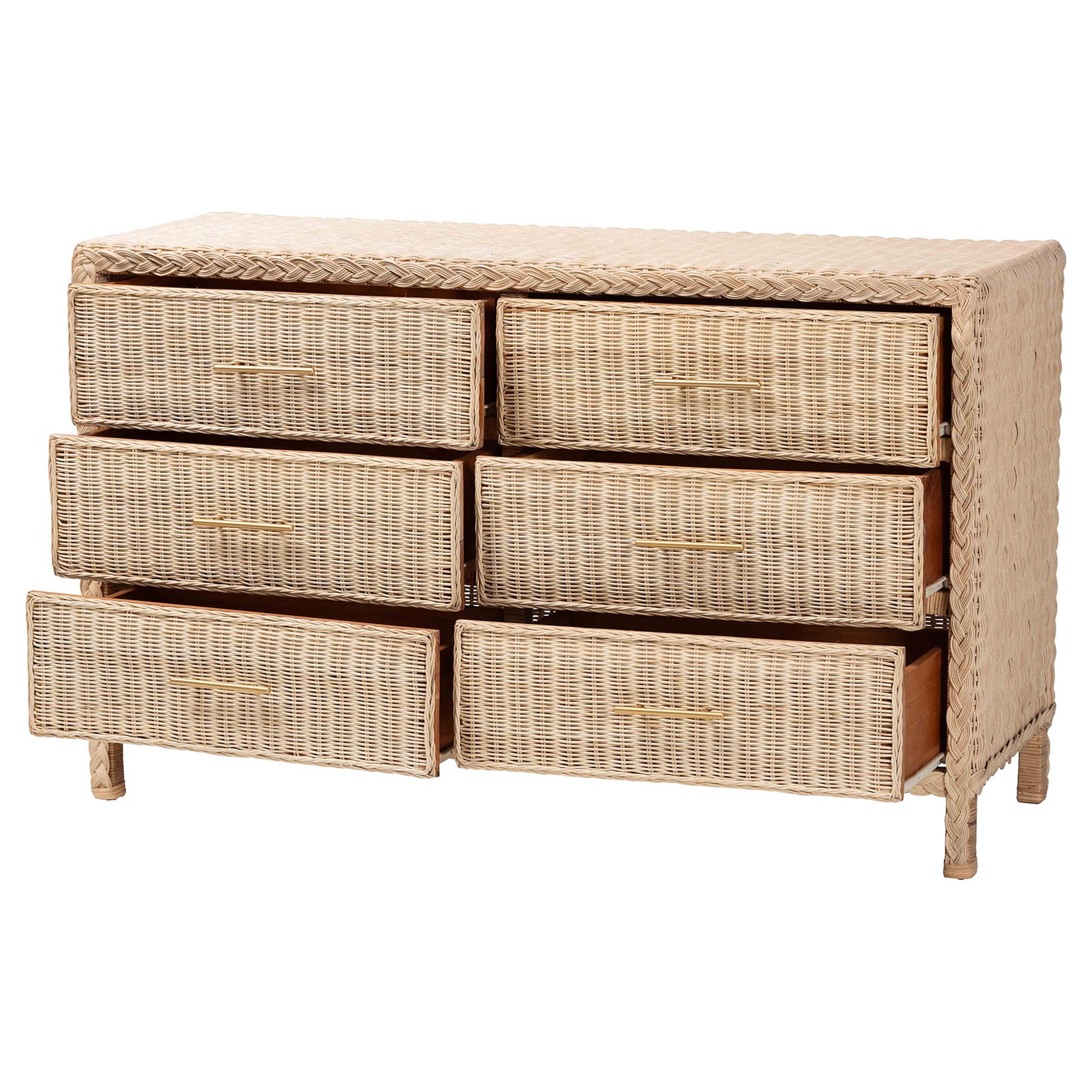 bali & pari Lanica Japandi Dresser, 6-Drawer, Sun-Bleached Rattan