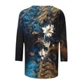 thumbnail image 5 of Levmjia Womens Tops Vintage Boho Floral Printed 3/4 Sleeve T Shirt Loose Casual Round Neck Blouse Pullover Polyester Comfortable All Season, 5 of 7