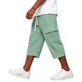 thumbnail image 6 of BiZtdJrK Mens Capri Sweatpants with Pockets Drawstring Elastic Waist Straight Leg Cargo Capris Loose Fit Comfy Solid Color Summer Pants Green XXL, 6 of 7