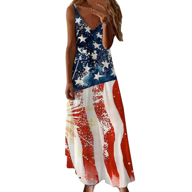 Robes Maxi d'Été pour Femmes 2022 Sans Manches Bretelles Spaghetti Col en V Imprimé Longue Robe de Plage Ample Robe de Soleil