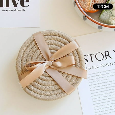 

Coasters Set Insulation Mat Water-Absorbing Round Plate Mat Set of 4 with Ribbon Khaki About 12cm In Diamet