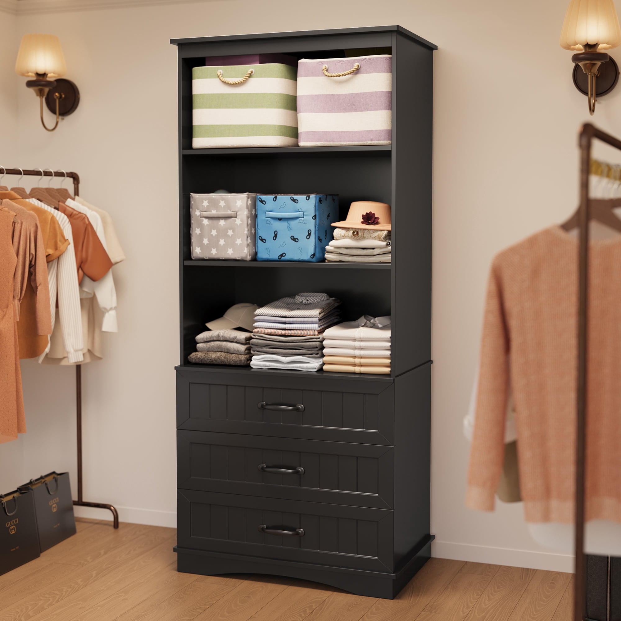 69.7" Tall Bookshelf, Lofka Bookcase with 3 Large Drawers, 3 Tier Storage bookshelf for Home Office, Living Room, Black