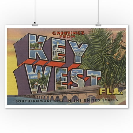 Key West, Florida - Large Letter Scenes (9x12 Art Print, Wall Decor Travel