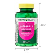 Spring Valley Highly Absorbable Collagen + C Tablets for Hair/Skin/Nail Health, 2,500 mg, 90 Count