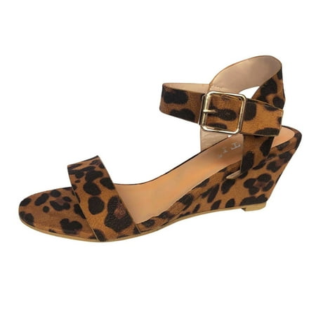 

Womens Sandals Women Wedge Button Sandals Block Heel Sandals Open Toe Leopard Print Block Heel Sandals Women S Sandals Pu Brown 42