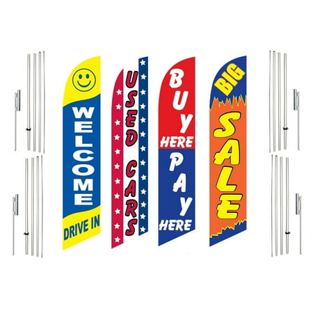 4 Swooper Flags With 4 Pole Kits Welcome Drive In Used Cars Buy Pay Here Big Sale