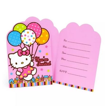 Hello Kitty Birthday Party Invitations - Hello Kitty by Sanrio Birthday Girl Balloon Party Invitations 16 Count with Save the Date Stickers