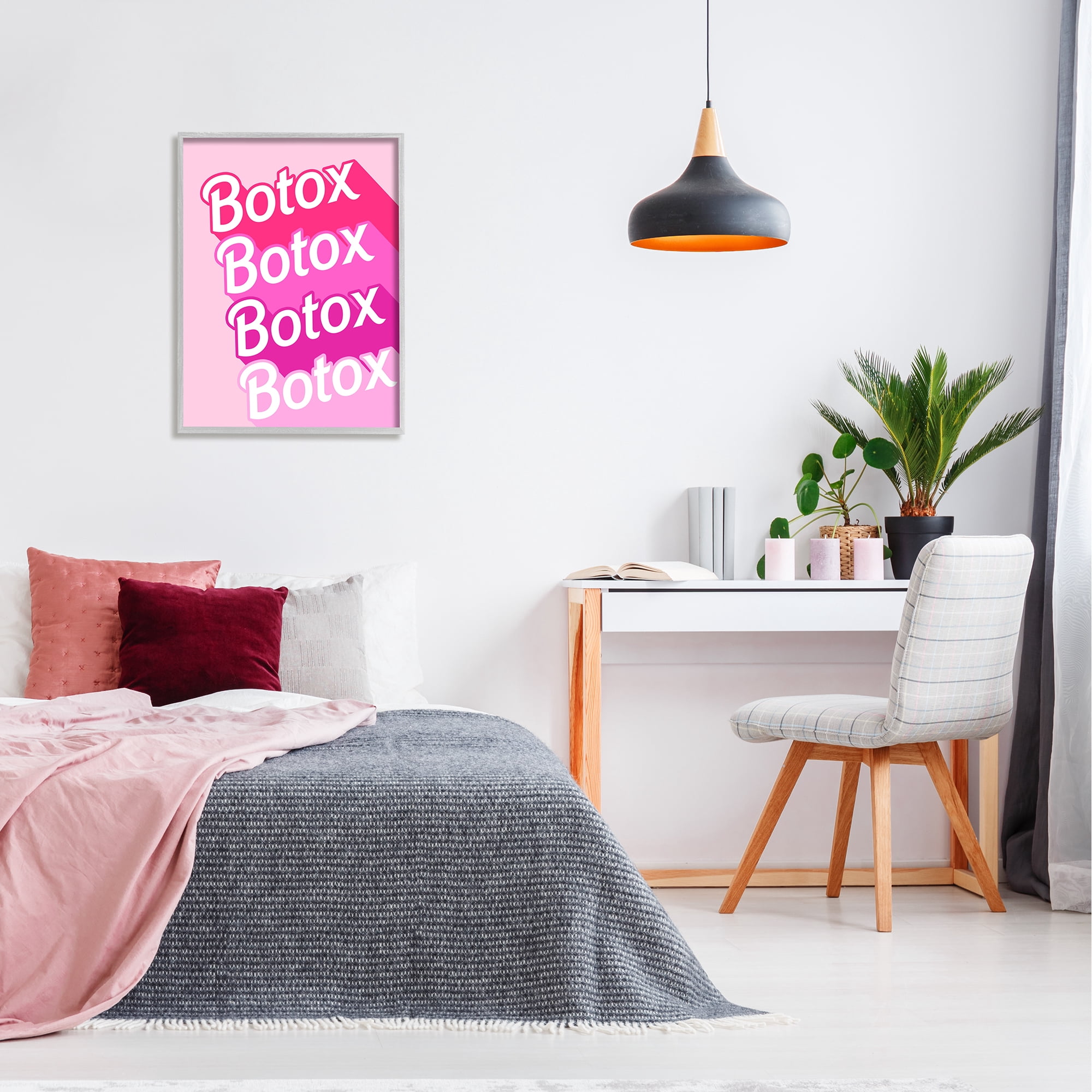 Stupell Industries Glam Pink Botox Phrase Inspirational Painting Gray Framed Art Print Wall Art, 24 x 30