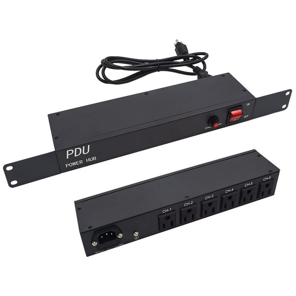 CENTROPOWER 1U PDU Rack Mount Power Strips - 6-Outlet Horizontal Surge Protection Power Outlets