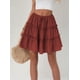 thumbnail image 5 of Falda Corta Acampanada con Estampado Floral para Mujer, Minifalda Playera con Volantes y Cintura Alta. Naranja Rojo M, 5 of 8