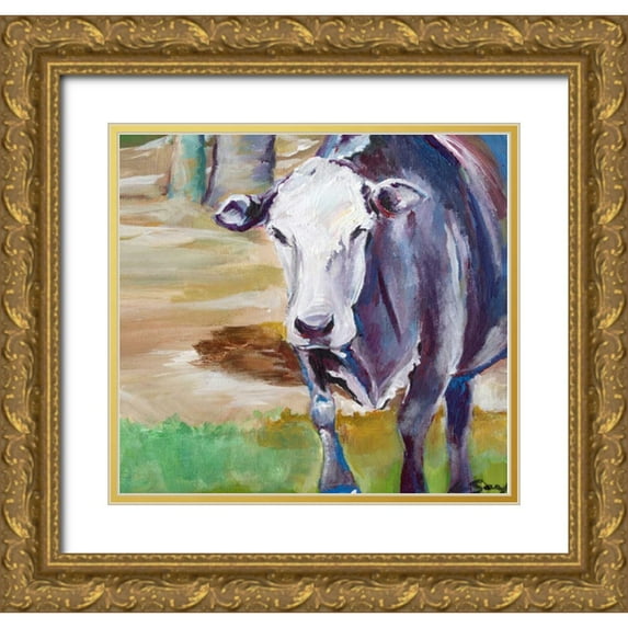Seay, Anne 13x12 Gold Ornate Wood Framed with Double Matting Museum Art Print Titled - Cow