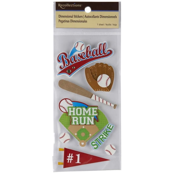 Recollections Baseball Dimensional Stickers, 12 Pack