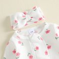 thumbnail image 5 of Cjfdfy Newborn Baby Girl Floral Footed Outfit Romper Zip Front Long Sleeve Ribbed Ruffle Trim Jumpsuit Bow Headband Infant Cute Coming Home Fall Winter Outfit, 5 of 9