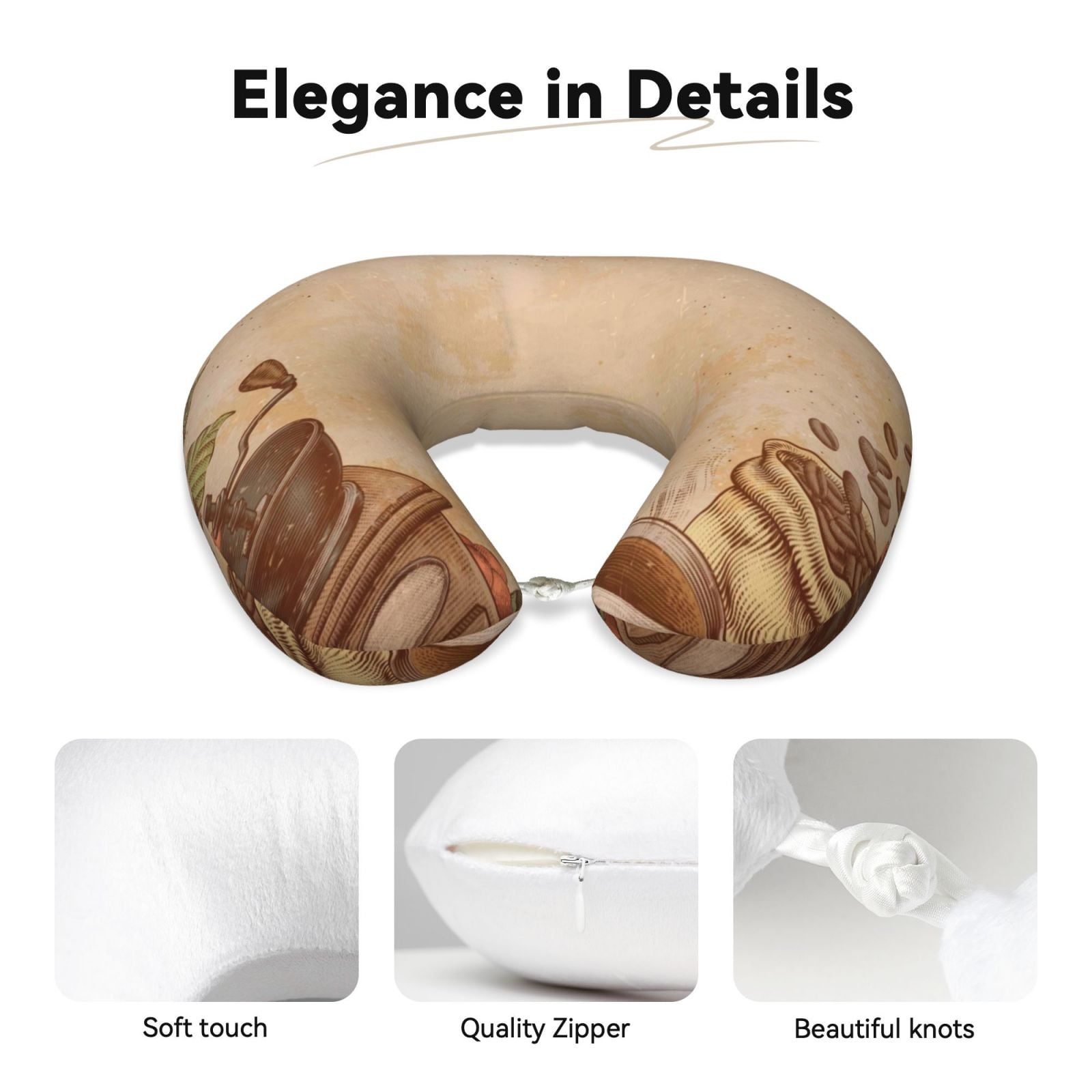 Xecao Engraved Coffee On Kraft Paper Print Memory Foam Cervical Neck Pillow Versatile U-Shaped Pillows for Home,Office,Camping,Travelling,Soft Washable Cover